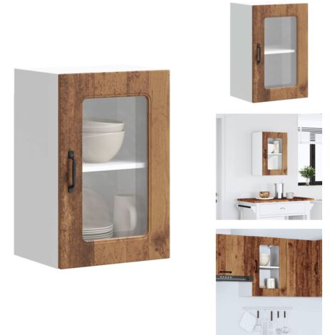 Armoire murale de cuisine avec porte en verre Kalmar vieux bois - Armoire Murale De Cuisine - Armoires Murales De Cuisine - Meuble Mural De Cuisine - Armoire Murale Avec Verre (1/5)