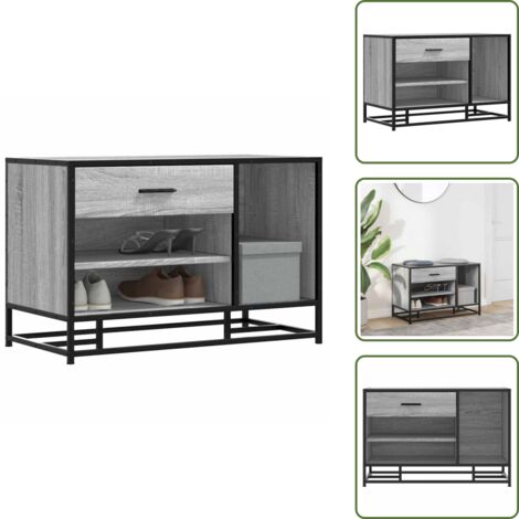 Banc à chaussures sonoma gris 102x35x55 cm bois d'ingénierie - Meuble Range Chaussure - Banc Chaussure - Rangement Chaussures - Meuble Entrée - Rangement Maison - Home & Living