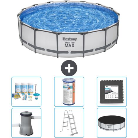 Piscine Bestway ronde Steel Pro MAX - 457 x 107 cm - Grise - Comprend des Accessoires CB31 (1/4)