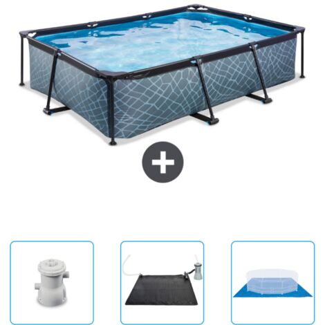 Exit Toys – Piscine hors sol rectangulaire effet pierre 300x200x65 cm – Cadre en acier thermolaqué – Pompe filtration 1136 L/h – Tapis solaire inclus (1/3)