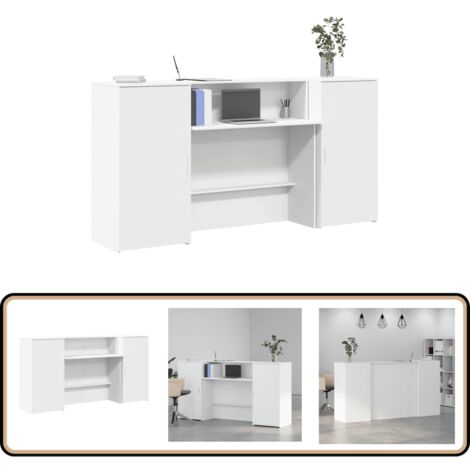 Bureau De Réception Blanc 100x50x103,5 Cm - Bois D'ingénierie, étagère Intégrée, Design Professionnel Pour Bureau, Hotel, Clinique