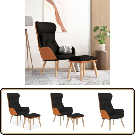 VidaXL Chaise De Relaxation Avec Repose-Pieds Noir Tissu - Fauteuil Relax Confortable Salon