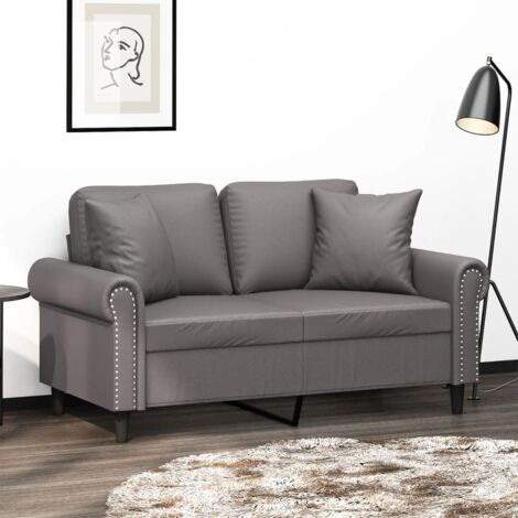 Canapé 2 Places 140cm Gris Foncé Avec Coussins
