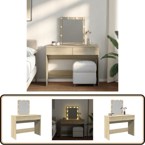 VICCO - COIFFEUSE EMMA BLANC/CHÊNE CLAIR AVEC ÉCLAIRAGE LED Comparer