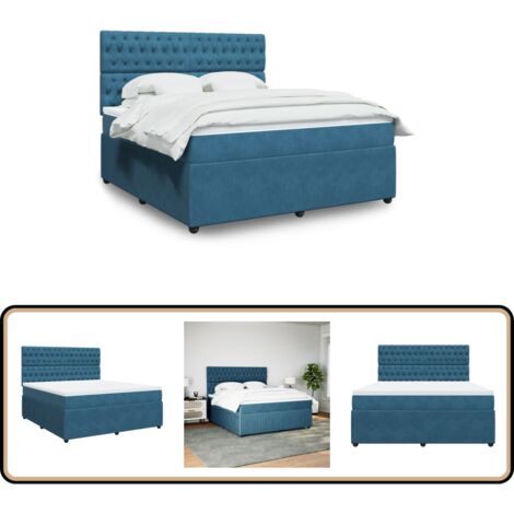 Sommier à Lattes De Lit Et Matelas Bleu Foncé 140x200cm Velours - Lit