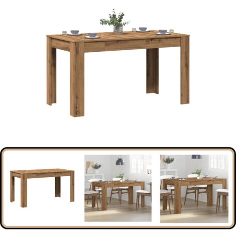 Table à Manger En Chêne Artisanal 140x74,5x76 Cm - Bois D'ingénierie Robuste - Pour Salle à Manger Ou Cuisine