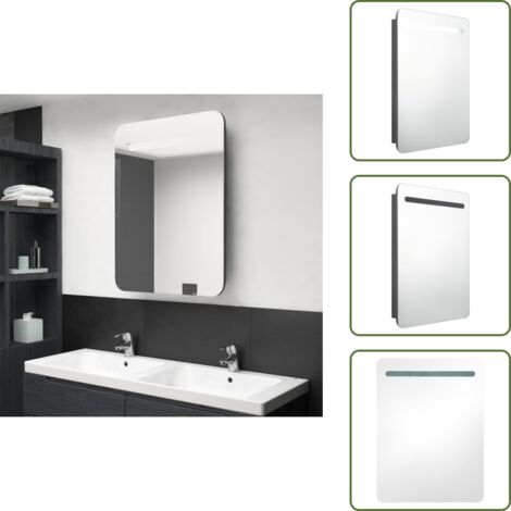 Armoire de salle de bain à miroir LED anthracite 60x11x80 cm - Armoire Armoire de salle de bain à miroir LED anthracite 60x11x80 cm - Armoire