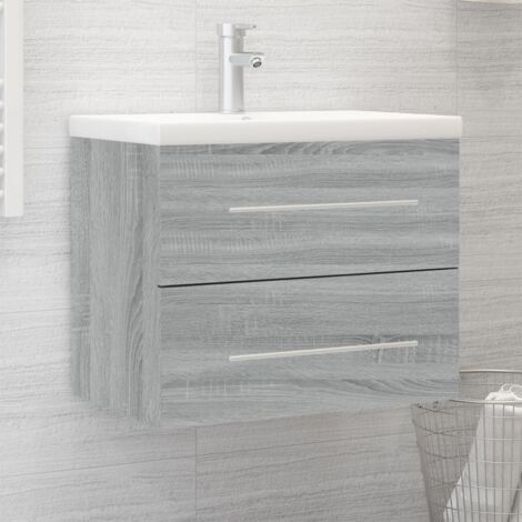 Armoire De Lavabo Sonoma Gris 63x30x54 Cm – Bois, 1 Compartiment + 3 Tiroirs