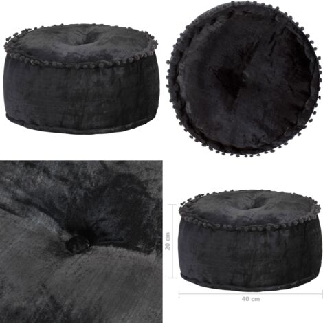 Pouf Rond Baroque Doré - Décoration Salon/chambre, 46x30 Cm, Structure Bois Laqué, Tissu