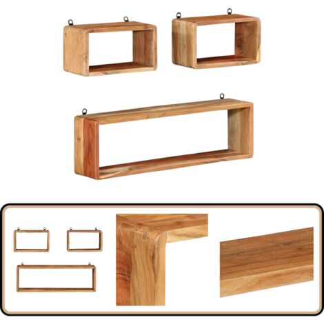 Ensemble d'étagères murales cube 3 pcs Bois d'acacia solide - Étagères ...