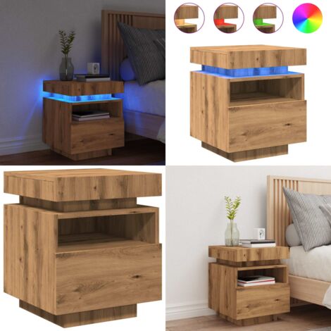 VidaXL Armoires De Chevet Et Lumières LED 2 Pcs Chêne Fumé