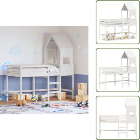 Lit surélevé avec échelle blanc décor et tunnel château - PINO | Maison