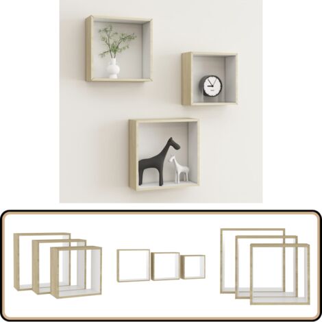 Lot De 3 étagères Murales Cubes En MDF Noir - Dimensions 30x30, 27x27, 24x24 Cm - Montage Invisible - 5