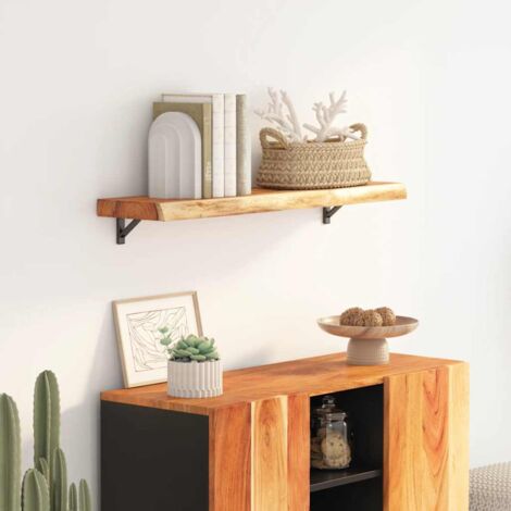 Étagère Murale Flottante En Acacia Massif - 160x20 Cm, Bord Naturel, Style Rustique, Support Jusqu'à 150 Kg - Décoration Et Rangement Salon/bureau