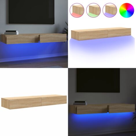 Meuble TV Avec Éclairage LED - 2 Éléments Chêne Fumé 60x35x15,5 Cm - Support Muraux Design - 9
