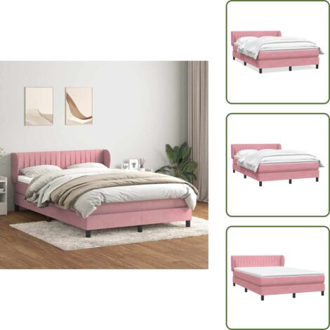 Sommier à Lattes Avec Matelas – 160x200 Cm – Velours Rose – Neuf Sous Emballage