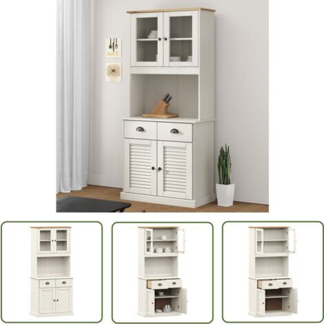 The Living Store Buffet haut VIGO blanc 78x40x175 cm bois massif de pin - Buffet Design - Meuble Rangement - Armoire Blanche - Buffet Moderne - Mobilier Salon (1/5)