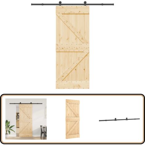 Porte Coulissante En Pin Massif 80x210 Cm – Kit Quincaillerie Inclus – VidaXL