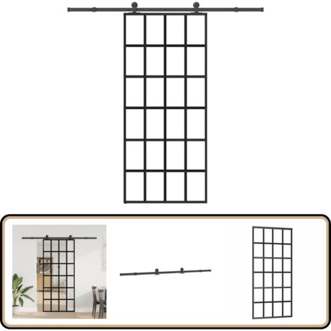 Porte Coulissante En Verre ESG 90x205 Cm – Kit Quincaillerie Inclus, Noir, Design Moderne
