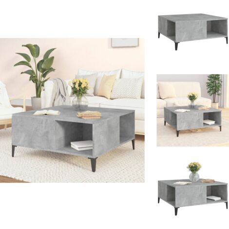 Meuble salon table basse carrée aspect béton 80x80x36.5 cm bois robuste