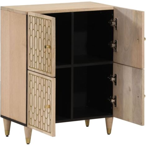 Buffet En Bois De Manguier Massif – 110x35x65 Cm – 1 Porte + 1 étagère – Style Rustique – À Assembler – Fixation Murale Incluse - 3