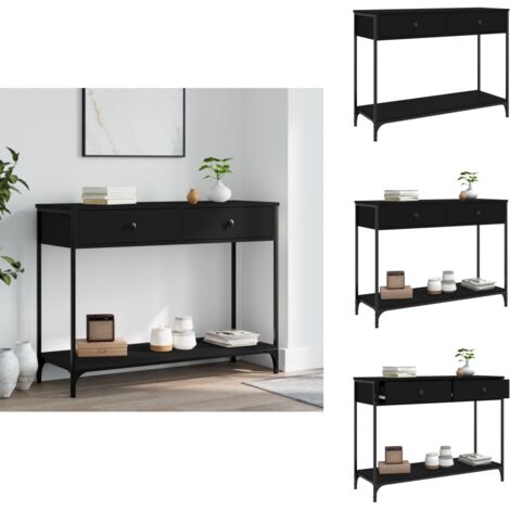 Table Console Noire Avec Tiroirs - Design Scandinave Pour Entrée Ou Salon 105x30x75 Cm - 8