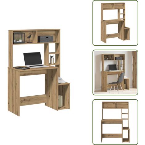 Bureau avec étagères chêne artisanal Bois d'ingénierie - Bureau ...