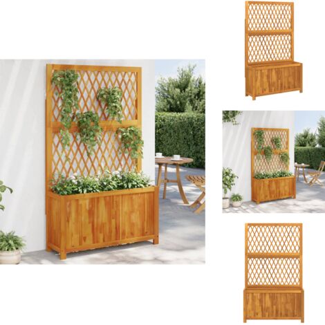 Jardinière Avec Treillis VidaXL – Bois D'acacia Massif, 100x32x165 Cm, Pour Plantes Grimpantes