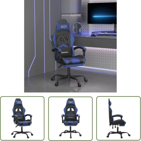 Oreiller - vidaXL Chaise de jeu pivotante et repose-pied Noir et bleu Similicuir - Repose-pied (1/5)