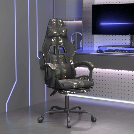 Chaise de jeu avec oreiller - vidaXL Chaise de jeu pivotante repose-pied Noir camouflage Similicuir - Chaise de jeu avec repose-pied (1/5)