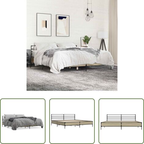 Cadre de lit double 180x200 bois chêne sonoma lit deux personnes adulte
