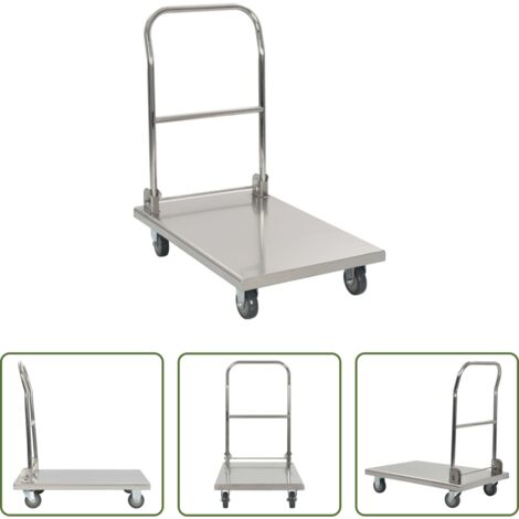 Chariot de manutention ergonomique inox 82x53x86 cm à roulette lisse