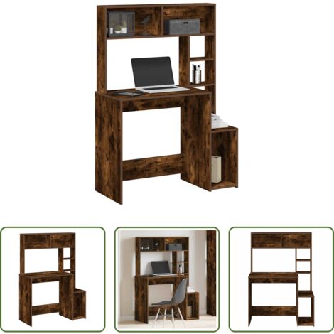 Bois d'ingénierie - Bureau avec étagères chêne fumé 100x45x140 cm bois ...