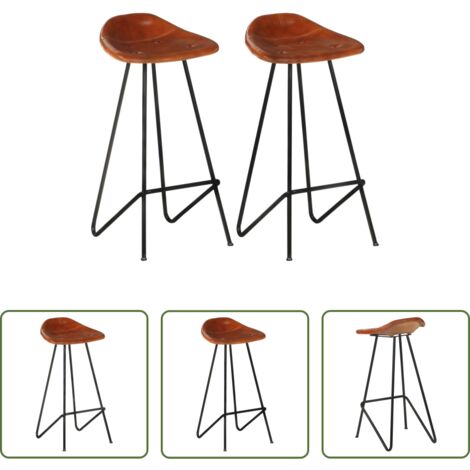 Tabourets de bar lot de 2 chaises hautes de cuisine marron cuir véritable