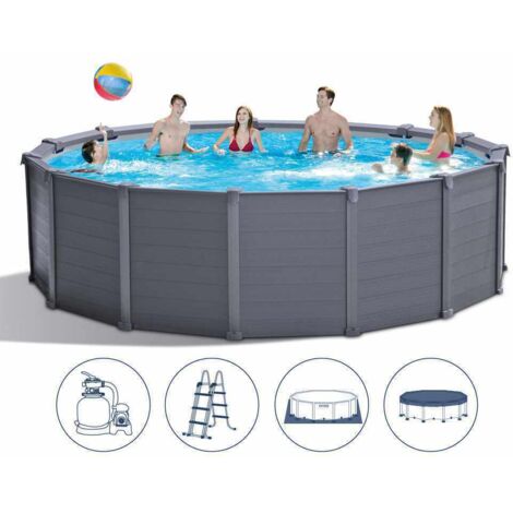 Intex – Piscine hors sol ronde 478 cm – Hauteur 124 cm – PVC SUPER-TOUGH triple couche – Capacité 16 805 litres – Structure acier galvanisé (1/5)
