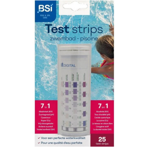 Bandelettes de test - BSI - Mesure la qualité de l'eau - Test Strips - Piscine Et Spa - 7 en 1 - 25 Bandelettes (1/5)