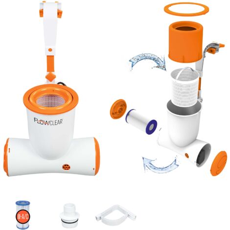 Bestway – Pompe de filtre à écumoire murale pour piscine hors sol – Débit 2574 L/h – Capacité 1100 à 20500 L – Installation facile avec bras réglable (1/10)