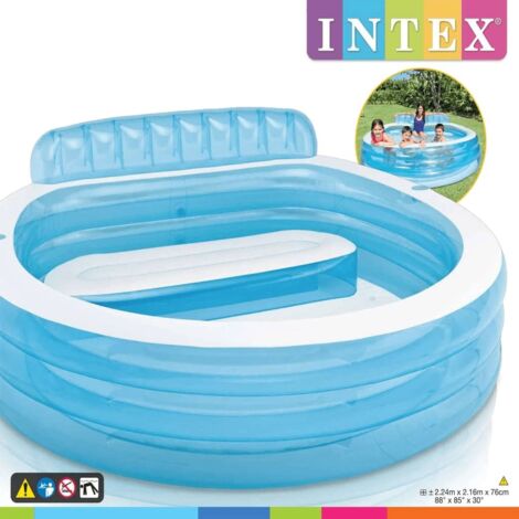 Intex – Piscine gonflable enfant 224 x 216 x 76 cm – Capacité 590 litres – Banc intégré avec dossier et 2 porte-bouteilles – Vinyle durable