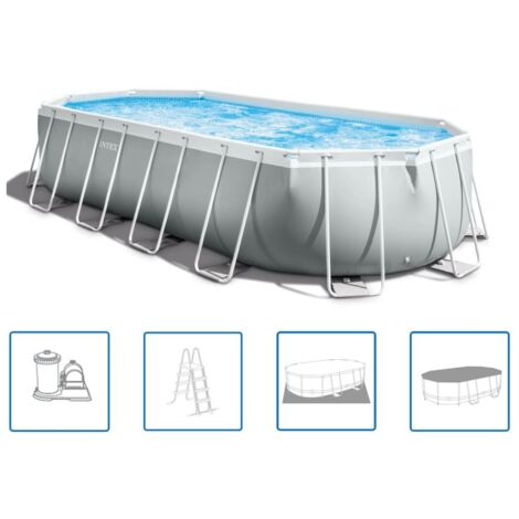 Intex – Piscine tubulaire ovale 610x305x122 cm – Cadre acier durable – 3 couches PVC résistant à la perforation – Contenance 18202 L (1/5)