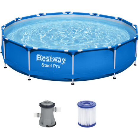Bestway – Piscine hors sol Steel Pro Frame 366x76 cm – Capacité 6.473L – Paroi TriTech™ – Pompe Flowclear™ incluse – Montage rapide sans outil (1/5)