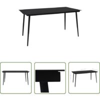 The Living Store Table à dîner de jardin Noir 150x80x74 cm Acier et verre - Table De Jardin - Table Extérieure - Table Repas - Mobilier De Jardin - Table En Acier