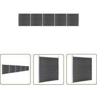 The Living Store Ensemble de panneau de clôture WPC 872x186 cm Noir - Clôture Jardin - Clôture Résidentielle - Clôture Composite - Clôture WPC - Clôture Noire