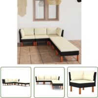 The Living Store Salon de jardin 6 pcs avec coussins Résine tressée Noir - Salon De Jardin - Mobilier De Jardin - Set De Salon De Jardin - Canapé De Jardin - Résine Tressée