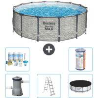 Piscine Bestway ronde Steel Pro MAX - Impression pierre - 427 x 122 cm - Comprend des Accessoires CB29