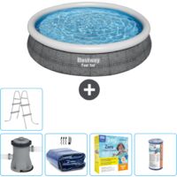 Piscine gonflable ronde Bestway à réglage rapide - Imprimé rotin - 366 x 76 cm - Comprend des Accessoires CB19