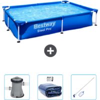 Piscine Bestway Rectangulaire Steel Pro - 221 x 150 x 43 cm - Bleue - Incluse Accessoire CB42