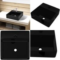 Vasque rectangulaire à trou Noir en céramique pour salle de bain - Lavabo Céramique - Lavabo Noir - Lavabo Rectangle - Meuble Salle De Bain - Évier Salle De Bain - Home & Living