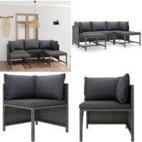 Salon de jardin 5 pcs avec coussins Résine tressée Gris - Salon De Jardin - Mobilier De Jardin - Ensemble De Salon - Meubles De Jardin - Résine Tressée - Home & Living