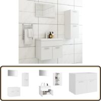 Ensemble de meubles de salle de bain Blanc Bois d'ingénierie - Meuble De Salle De Bain - Ensemble De Meubles De Salle De Bain - Ameublement Salle De Bain - Vanity Blanc - Miroir Salle De Bain
