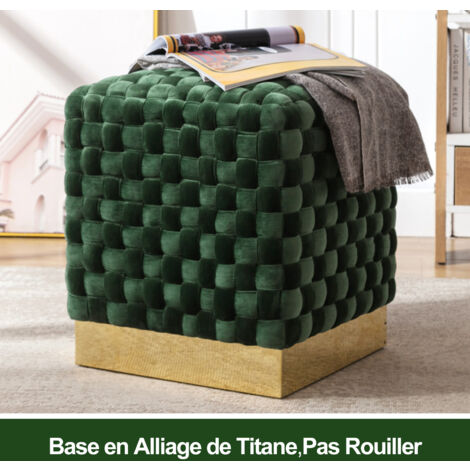 Pouf Tabouret, Bout De Canapé, Repose Pied en Tissu Gris Pied Métal  Industriel Noir 36x36x40CM- Meuble de salon